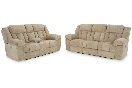 Tip-Off Wheat Dual Power Reclining Sofa and Loveseat by Ashley at Eve Furniture