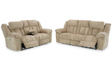 Tip-Off Wheat Dual Power Reclining Sofa and Loveseat by Ashley at Eve Furniture