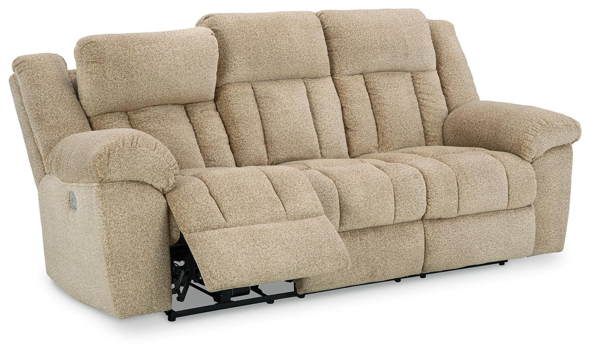 Tip-Off Wheat Dual Power Reclining Sofa by Ashley at Eve Furniture