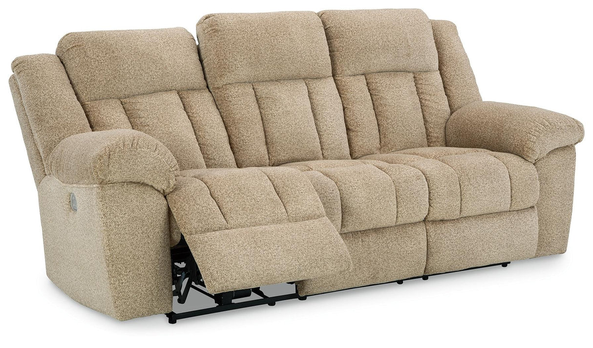 Tip-Off Wheat Dual Power Reclining Sofa by Ashley at Eve Furniture