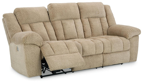 Tip-Off Wheat Dual Power Reclining Sofa by Ashley at Eve Furniture
