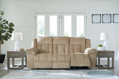 Tip-Off Wheat Dual Power Reclining Sofa by Ashley at Eve Furniture