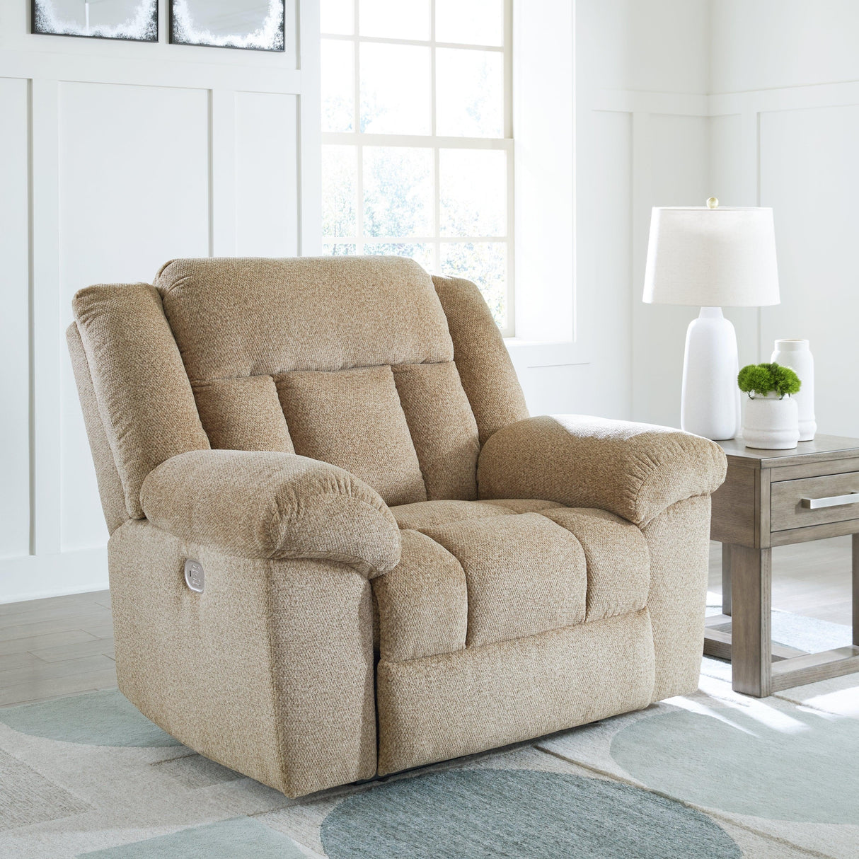 Tip-Off Wheat Oversized Dual Power Recliner by Ashley at Eve Furniture
