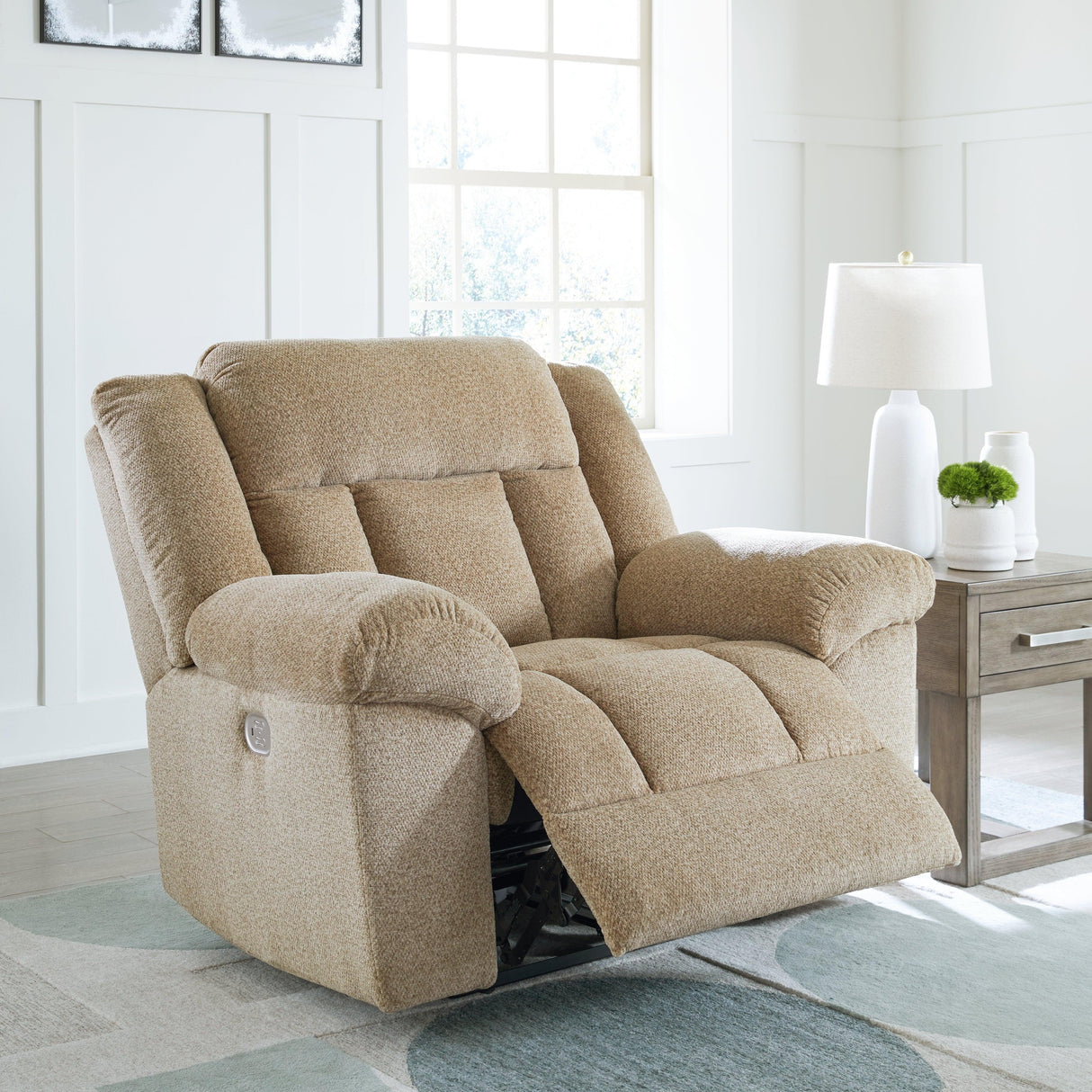Tip-Off Wheat Oversized Dual Power Recliner by Ashley at Eve Furniture