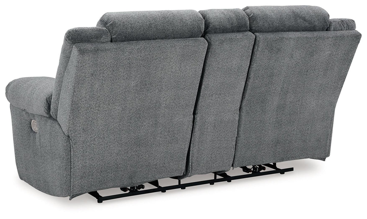 Tip-Off Slate Dual Power Reclining Loveseat by Ashley at Eve Furniture