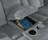 Tip-Off Slate Dual Power Reclining Loveseat by Ashley at Eve Furniture