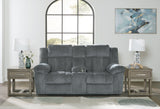 Tip-Off Slate Dual Power Reclining Loveseat by Ashley at Eve Furniture