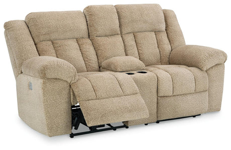 Tip-Off Wheat Dual Power Reclining Loveseat by Ashley at Eve Furniture