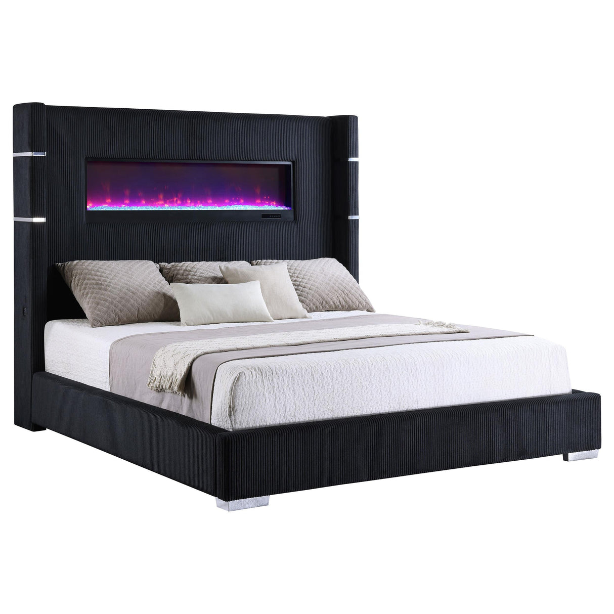Tisdall 67-inch Upholstered Cal King Fireplace Bed Black by Coaster at Eve Furniture