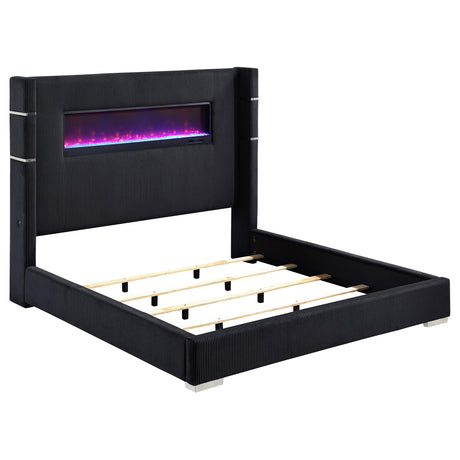 Tisdall 67-inch Upholstered Cal King Fireplace Bed Black by Coaster at Eve Furniture