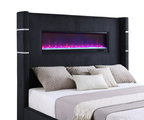 Tisdall Black 67-inch Upholstered Queen Fireplace Bed by Coaster at Eve Furniture