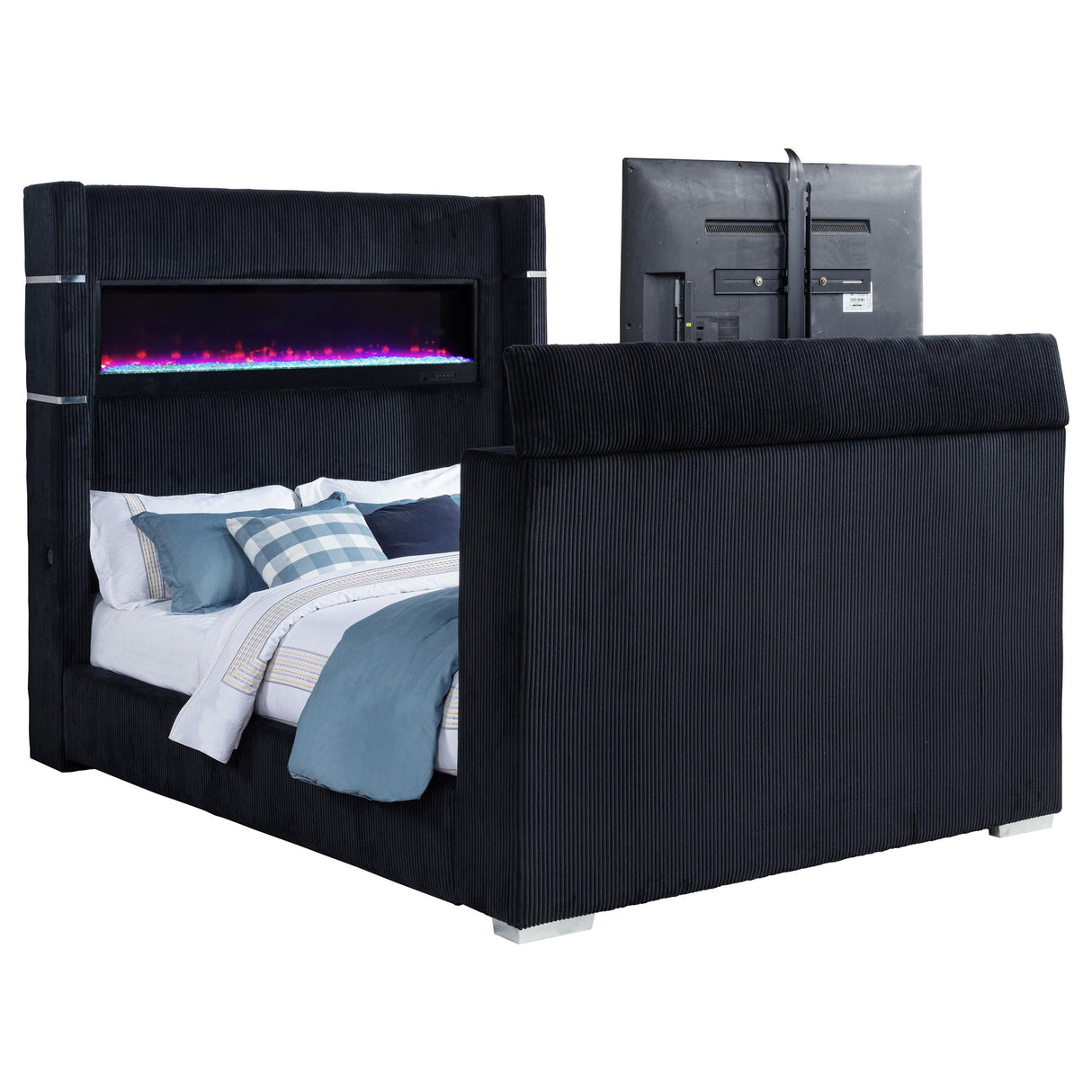Tisdall Black Eastern King Flame Visualizer Wingback TV Bed by Coaster at Eve Furniture