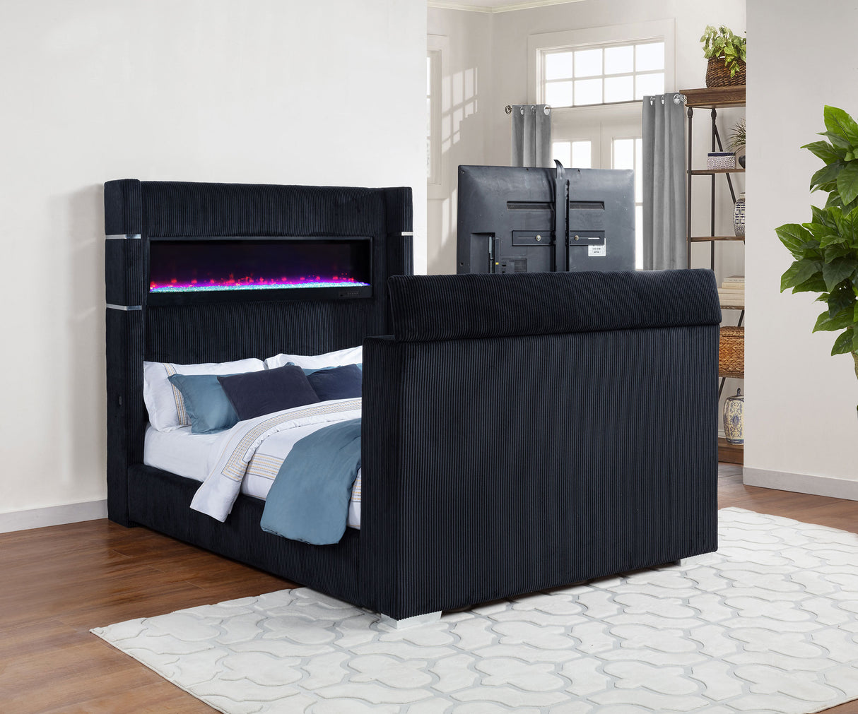 Tisdall Black Queen Flame Visualizer Wingback TV Bed by Coaster at Eve Furniture