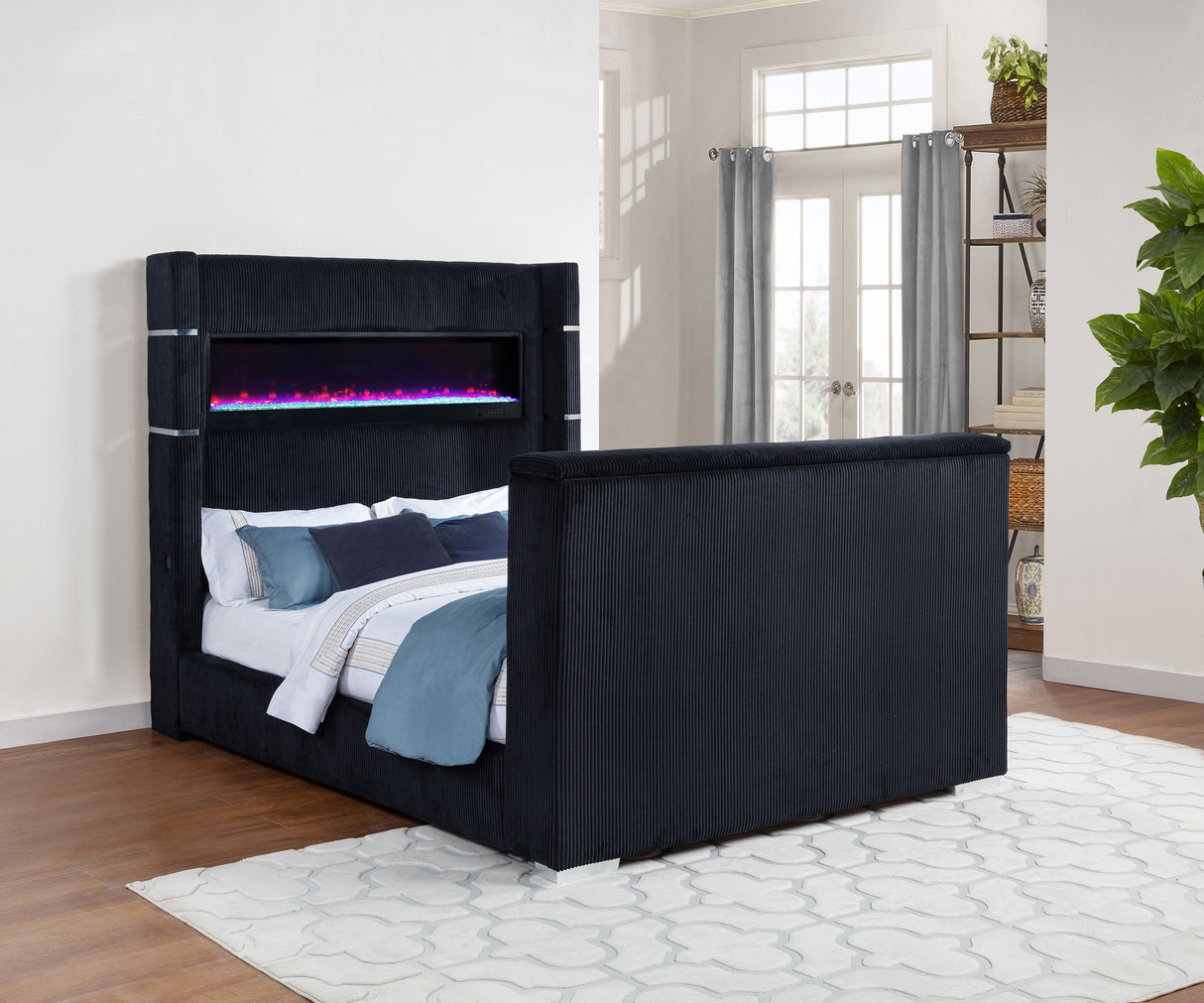 Tisdall Black Queen Flame Visualizer Wingback TV Bed by Coaster at Eve Furniture