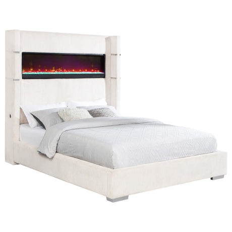 Tisdall Cream 67-inch Upholstered Eastern King Fireplace Bed by Coaster at Eve Furniture