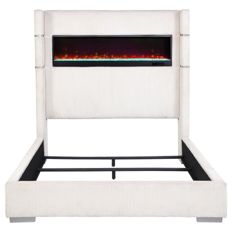 Tisdall Cream 67-inch Upholstered Eastern King Fireplace Bed by Coaster at Eve Furniture