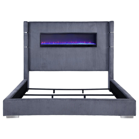 Tisdall Gray 67-inch Upholstered Eastern King Fireplace Bed by Coaster at Eve Furniture