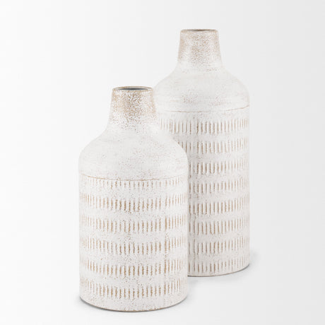Tisha Large White W/ Terracotta Distressing Metal Vase by Mercana at Eve Furniture