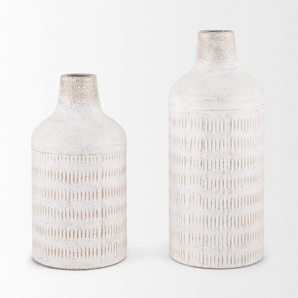Tisha Large White W/ Terracotta Distressing Metal Vase by Mercana at Eve Furniture