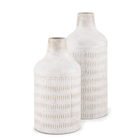Tisha Large White W/ Terracotta Distressing Metal Vase by Mercana at Eve Furniture
