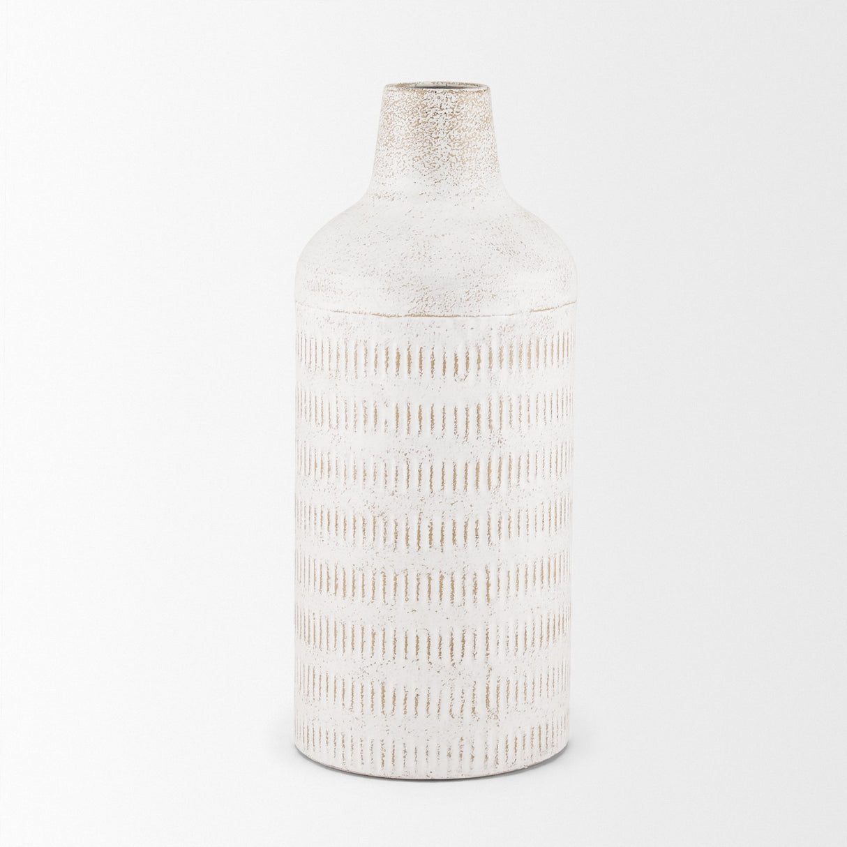 Tisha Large White W/ Terracotta Distressing Metal Vase by Mercana at Eve Furniture