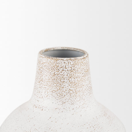 Tisha Large White W/ Terracotta Distressing Metal Vase by Mercana at Eve Furniture