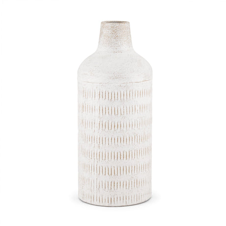 Tisha Large White W/ Terracotta Distressing Metal Vase by Mercana at Eve Furniture
