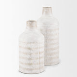 Tisha Small White W/ Terracotta Distressing Metal Vase by Mercana at Eve Furniture