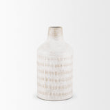 Tisha Small White W/ Terracotta Distressing Metal Vase by Mercana at Eve Furniture