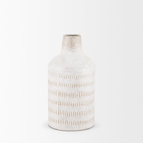 Tisha Small White W/ Terracotta Distressing Metal Vase by Mercana at Eve Furniture