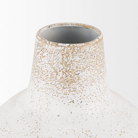 Tisha Small White W/ Terracotta Distressing Metal Vase by Mercana at Eve Furniture