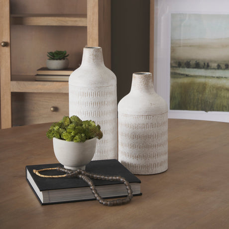Tisha Small White W/ Terracotta Distressing Metal Vase by Mercana at Eve Furniture