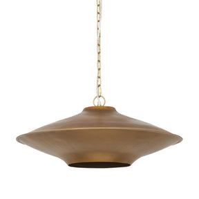 Titus 1-Light Brass Finished Metal Disc Pendant by Mercana at Eve Furniture