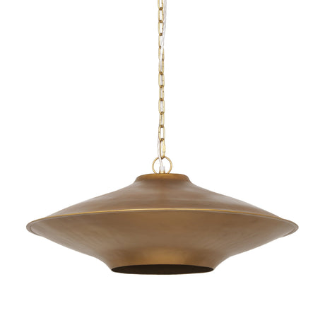 Titus 1-Light Brass Finished Metal Disc Pendant by Mercana at Eve Furniture