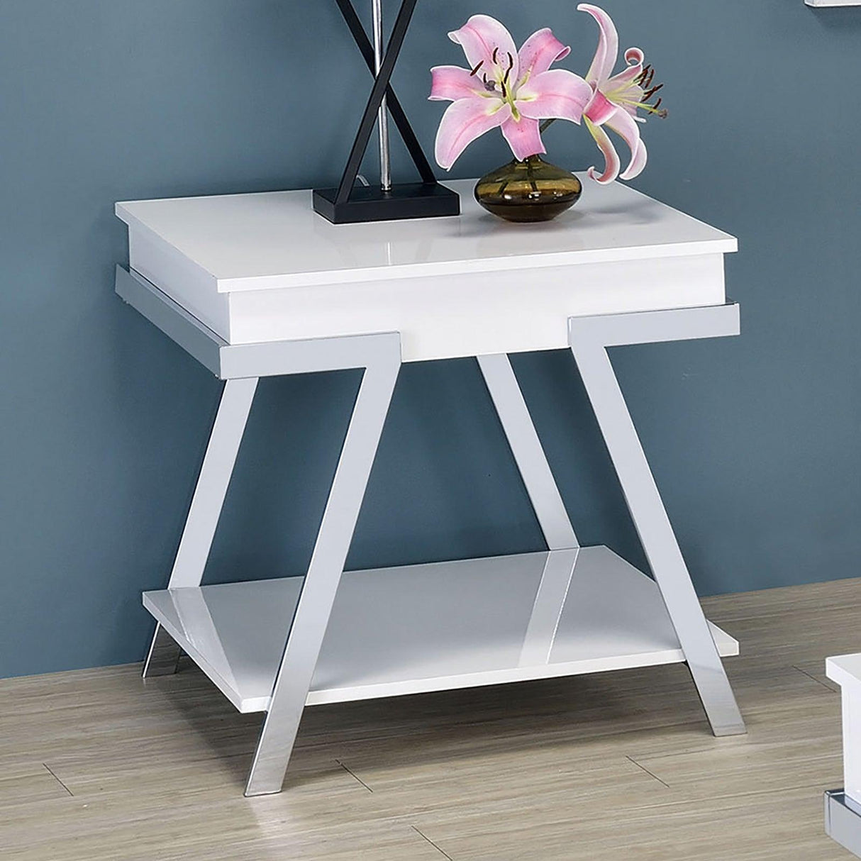 Titus White/Chrome End Table by Furniture of America at Eve Furniture