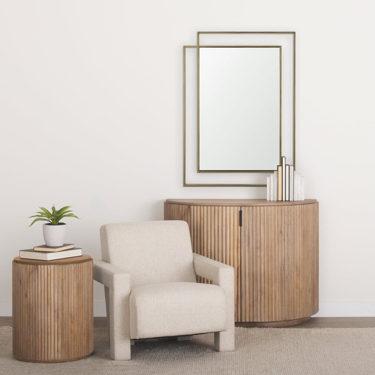 Tiva Rectangular Dual Brushed Gold Metal Framed Mirror by Mercana at Eve Furniture