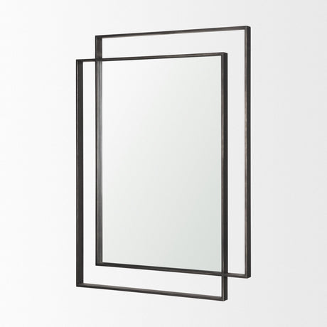 Tiva Rectangular Dual Metal Frame Gunmetal Mirror by Mercana at Eve Furniture
