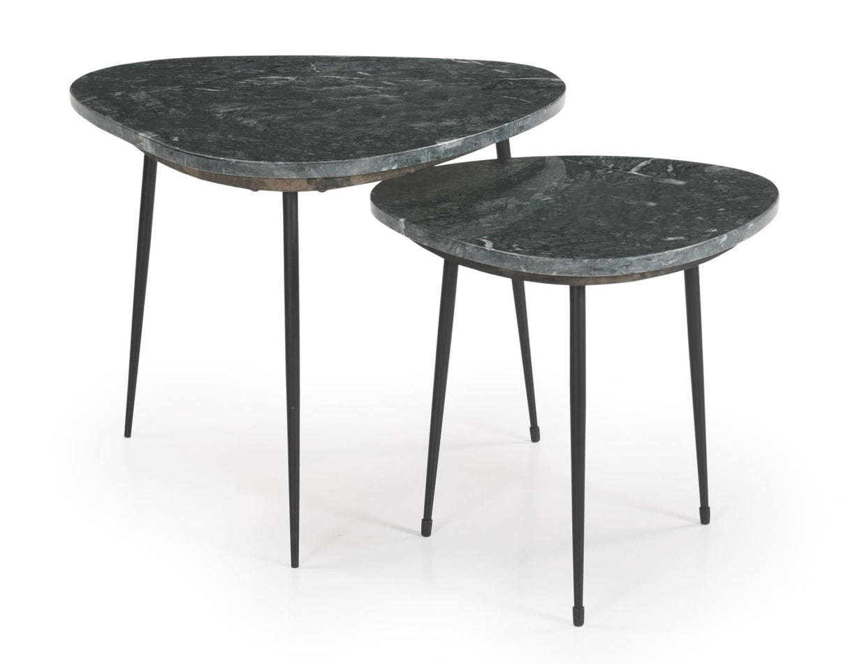 Tobias 2-piece Triangular Marble Top 2-piece Nesting Table Green and Black