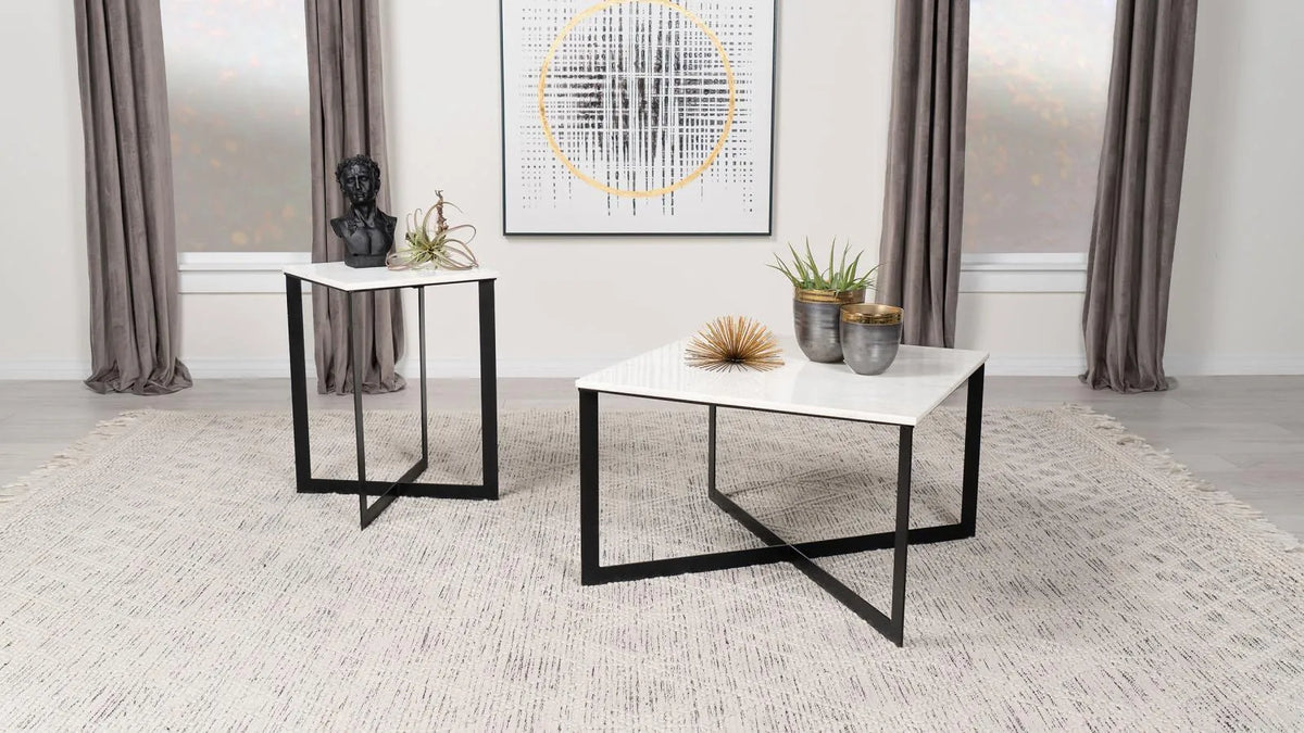 Tobin Square Marble Top Coffee Table White and Black by Coaster at Eve Furniture