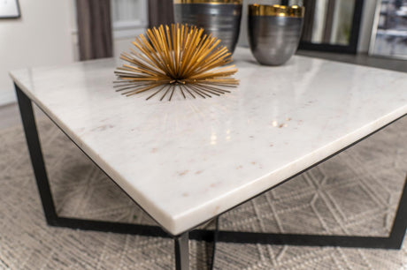 Tobin Square Marble Top Coffee Table White and Black by Coaster at Eve Furniture