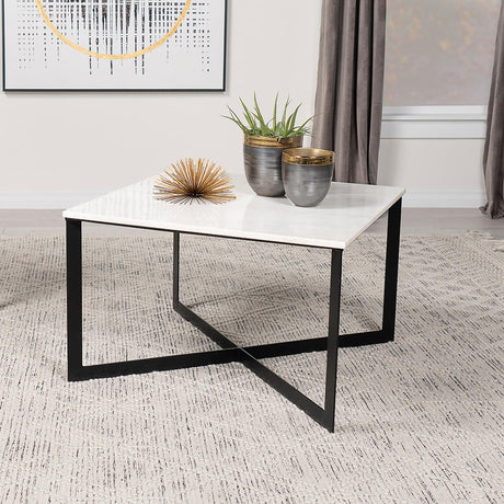 Tobin Square Marble Top Coffee Table White and Black by Coaster at Eve Furniture