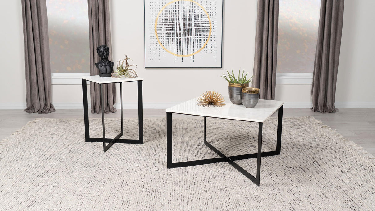 Tobin White and Black 2-Piece Marble Top Coffee and End Table Set by Coaster at Eve Furniture