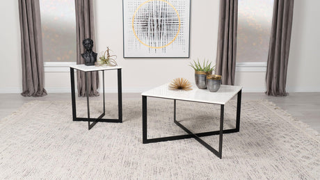 Tobin White and Black 2-Piece Marble Top Coffee and End Table Set by Coaster at Eve Furniture