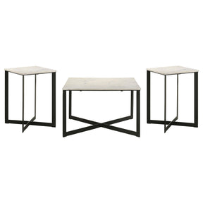Tobin White and Black 3-Piece Marble Top Coffee and End Table Set by Coaster at Eve Furniture