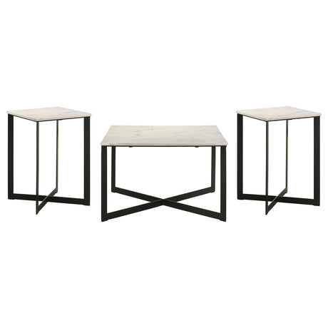 Tobin White and Black 3-Piece Marble Top Coffee and End Table Set by Coaster at Eve Furniture