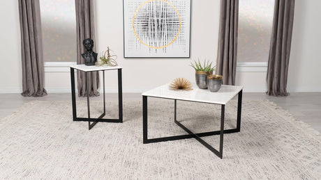 Tobin White and Black Square Marble Top End Table by Coaster at Eve Furniture