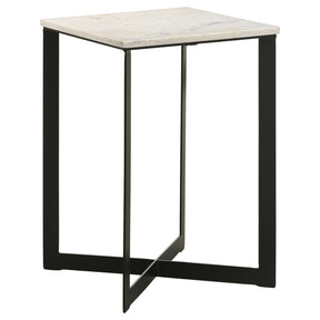 Tobin White and Black Square Marble Top End Table by Coaster at Eve Furniture
