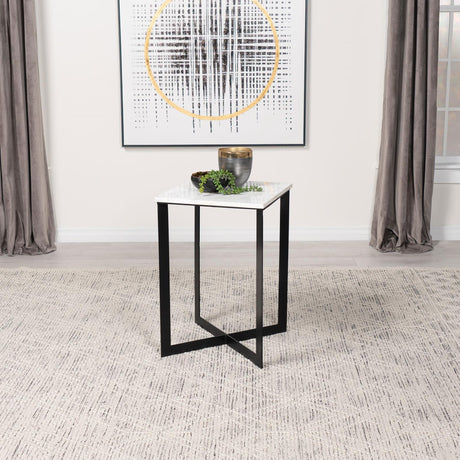 Tobin White and Black Square Marble Top End Table by Coaster at Eve Furniture