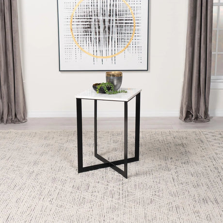 Tobin White and Black Square Marble Top End Table by Coaster at Eve Furniture