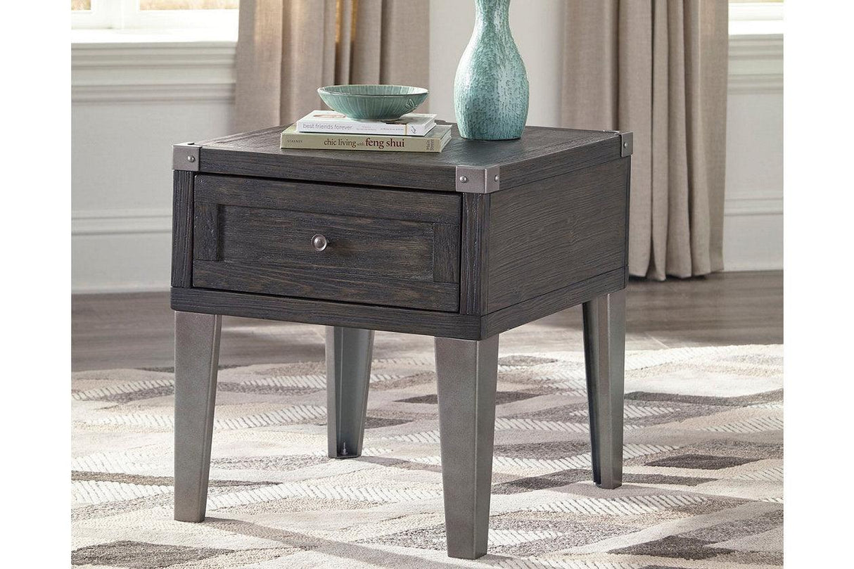 Todoe Dark Gray End Table with USB Ports & Outlets by Ashley at Eve Furniture